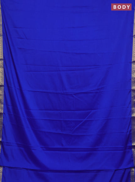 Semi mysore silk saree royal blue with plain body and small zari woven border