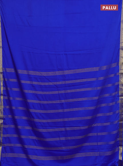 Semi mysore silk saree royal blue with plain body and small zari woven border