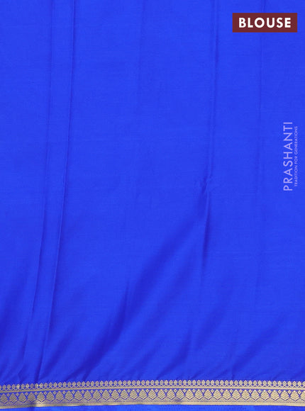 Semi mysore silk saree royal blue with plain body and small zari woven border