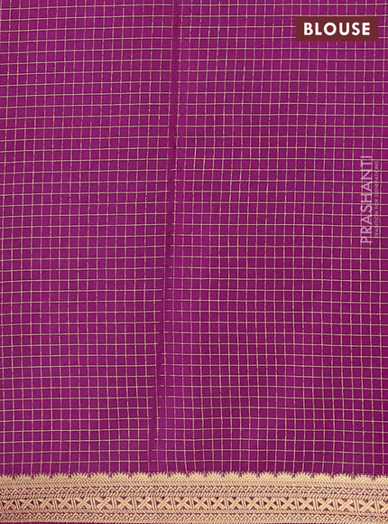 Semi mysore silk saree grey and magenta pink with allover zari checked pattern and temple design zari woven border
