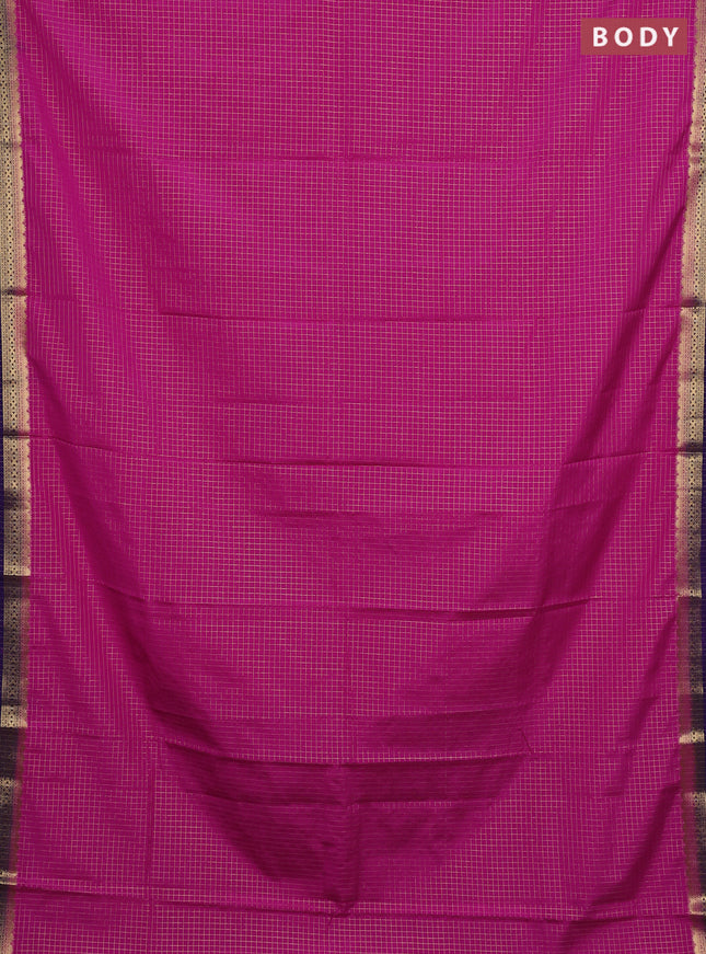 Semi mysore silk saree pink and violet with allover zari checked pattern and temple design zari woven border