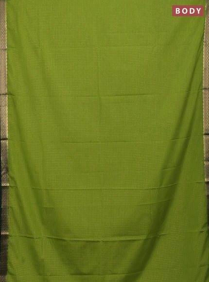 Semi mysore silk saree light green and bottle green with allover zari checked pattern and temple design zari woven border
