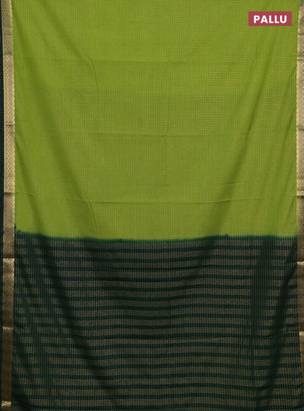 Semi mysore silk saree light green and bottle green with allover zari checked pattern and temple design zari woven border