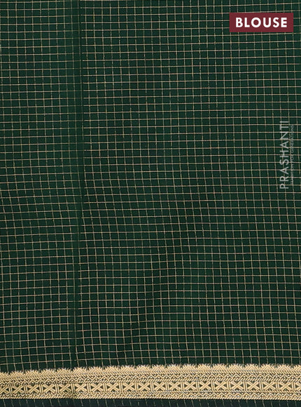 Semi mysore silk saree light green and bottle green with allover zari checked pattern and temple design zari woven border