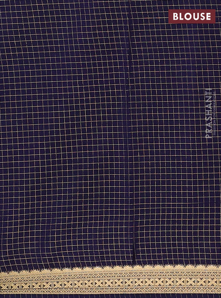 Semi mysore silk saree teal green and navy blue with allover zari checked pattern and temple design zari woven border