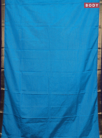 Semi mysore silk saree cs blue and navy blue with allover zari checked pattern and temple design zari woven border