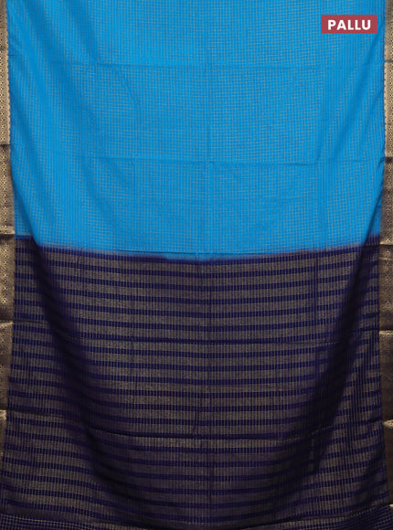 Semi mysore silk saree cs blue and navy blue with allover zari checked pattern and temple design zari woven border