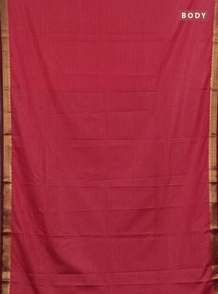 Semi mysore silk saree light pink and maroon shade with allover zari checked pattern and temple design zari woven border