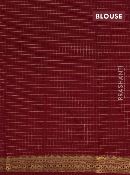 Semi mysore silk saree light pink and maroon shade with allover zari checked pattern and temple design zari woven border