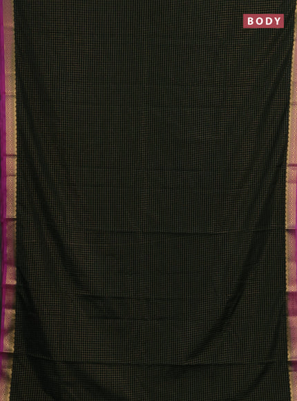 Semi mysore silk saree bottle green and pink with allover zari checked pattern and temple design zari woven border