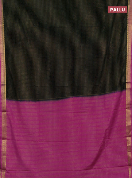 Semi mysore silk saree bottle green and pink with allover zari checked pattern and temple design zari woven border
