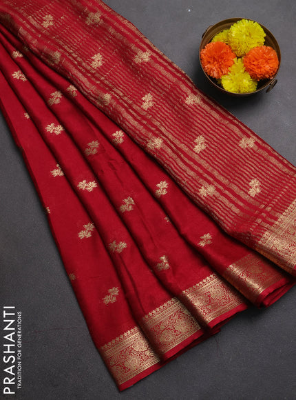 Semi mysore silk saree kumkum red with allover zari woven buttas and zari woven border