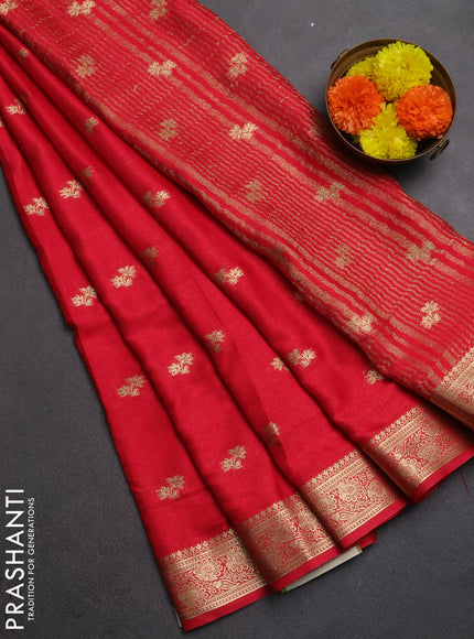 Semi mysore silk saree red with allover zari woven buttas and zari woven border