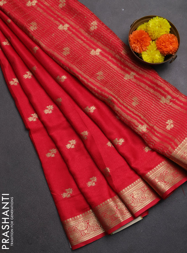 Semi mysore silk saree red with allover zari woven buttas and zari woven border