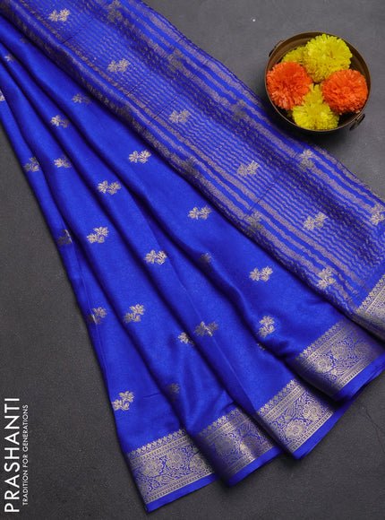 Semi mysore silk saree royal blue with allover zari woven buttas and zari woven border