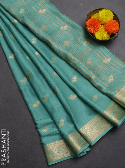 Semi mysore silk saree teal green with allover zari woven buttas and zari woven border