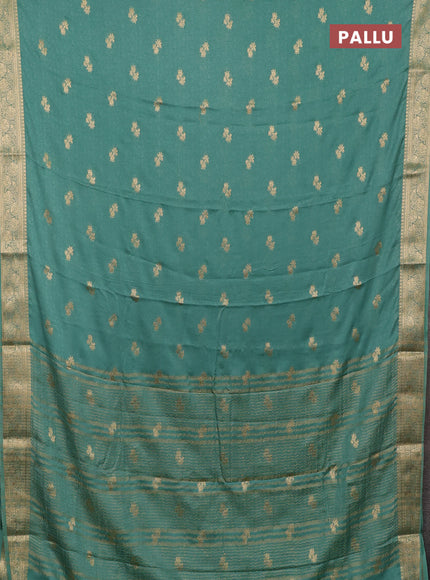 Semi mysore silk saree teal green with allover zari woven buttas and zari woven border
