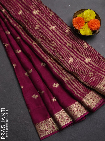 Semi mysore silk saree dark magenta pink with allover zari woven buttas and zari woven border