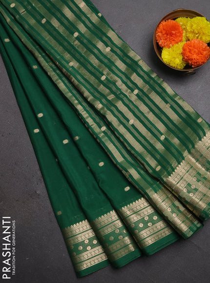 Semi mysore silk saree green with allover zari woven buttas and zari woven border