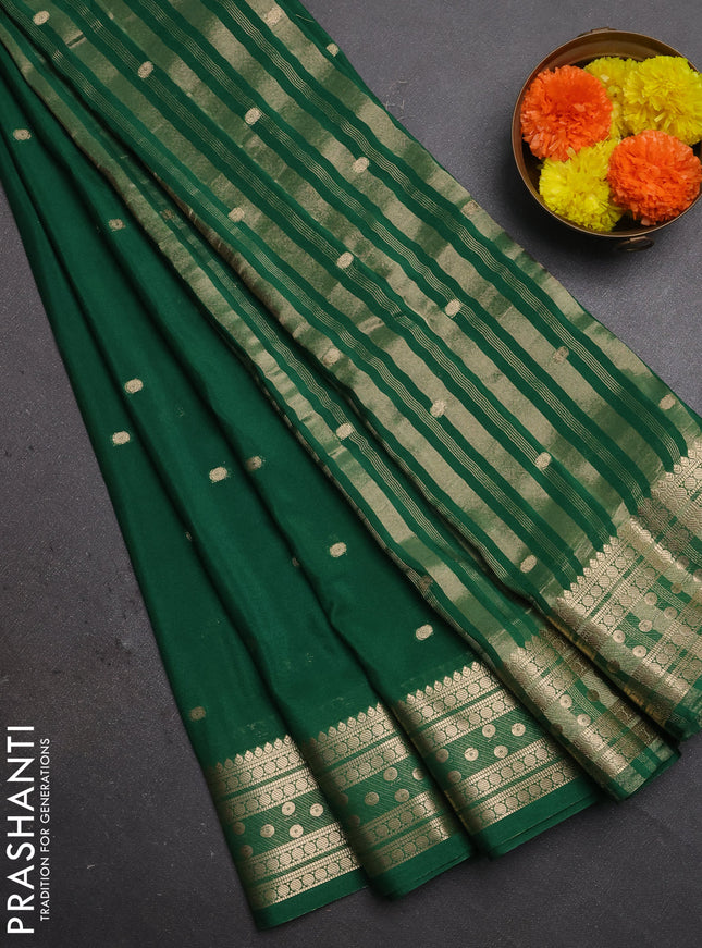 Semi mysore silk saree green with allover zari woven buttas and zari woven border