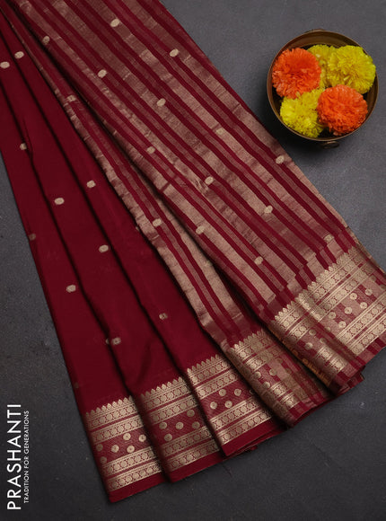 Semi mysore silk saree deep maroon with allover zari woven buttas and zari woven border