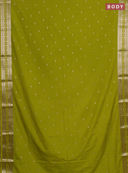 Semi mysore silk saree lime green with allover zari woven buttas and zari woven border