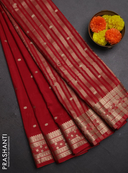 Semi mysore silk saree kumkum red with allover zari woven buttas and zari woven border
