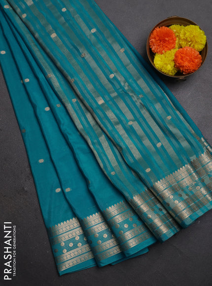 Semi mysore silk saree cs blue with allover zari woven buttas and zari woven border