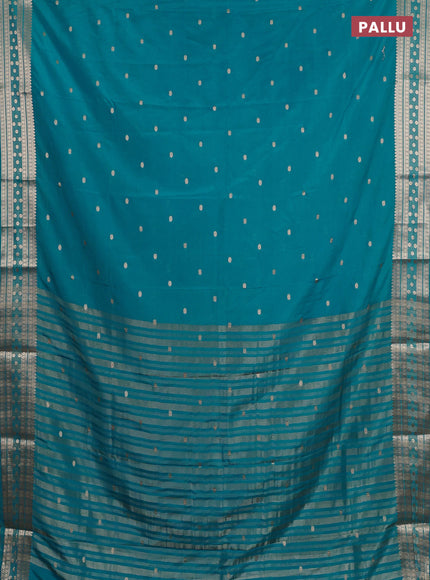 Semi mysore silk saree cs blue with allover zari woven buttas and zari woven border