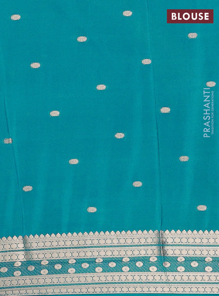 Semi mysore silk saree cs blue with allover zari woven buttas and zari woven border