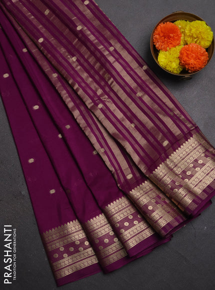 Semi mysore silk saree deep purple with allover zari woven buttas and zari woven border