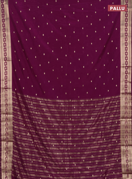 Semi mysore silk saree deep purple with allover zari woven buttas and zari woven border