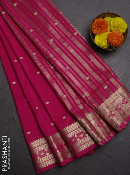 Semi mysore silk saree dark pink with allover zari woven buttas and zari woven border