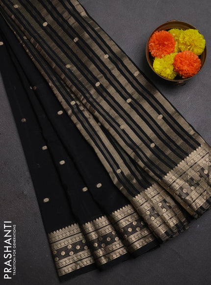 Semi mysore silk saree black with allover zari woven buttas and zari woven border