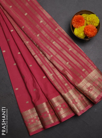 Semi mysore silk saree mauve pink with allover zari woven buttas and zari woven border