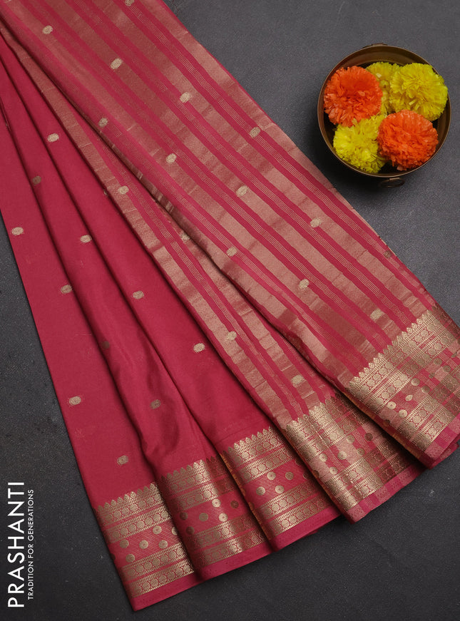 Semi mysore silk saree mauve pink with allover zari woven buttas and zari woven border