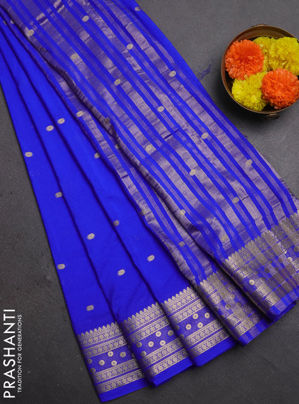 Semi mysore silk saree royal blue with allover zari woven buttas and zari woven border
