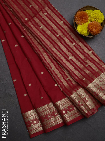 Semi mysore silk saree red with allover zari woven buttas and zari woven border