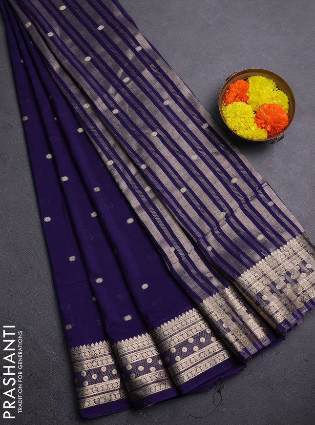 Semi mysore silk saree deep violet with allover zari woven buttas and zari woven border