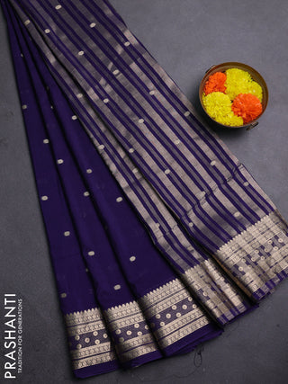 Semi mysore silk saree deep violet with allover zari woven buttas and zari woven border