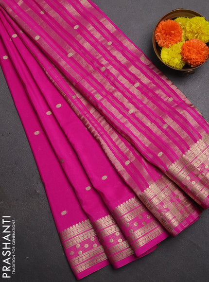 Semi mysore silk saree pink with allover zari woven buttas and zari woven border