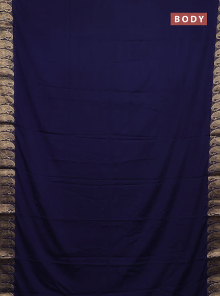 Semi mysore silk saree navy blue with plain body and zari paisley butta border