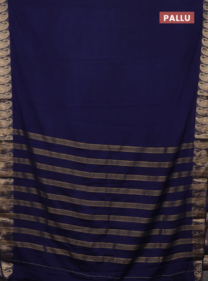 Semi mysore silk saree navy blue with plain body and zari paisley butta border