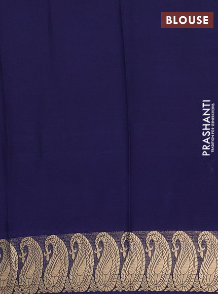 Semi mysore silk saree navy blue with plain body and zari paisley butta border