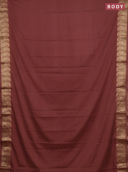 Semi mysore silk saree rosy brown with plain body and zari paisley butta border