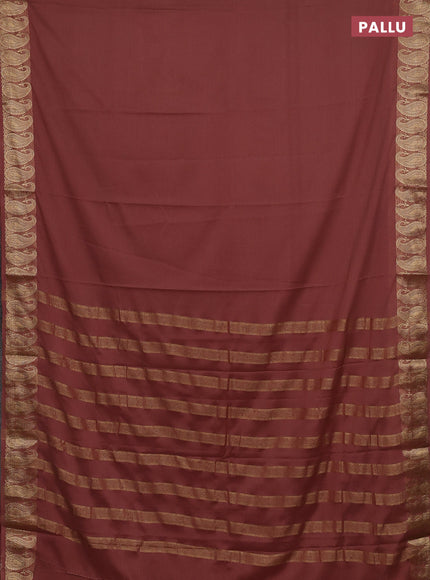 Semi mysore silk saree rosy brown with plain body and zari paisley butta border
