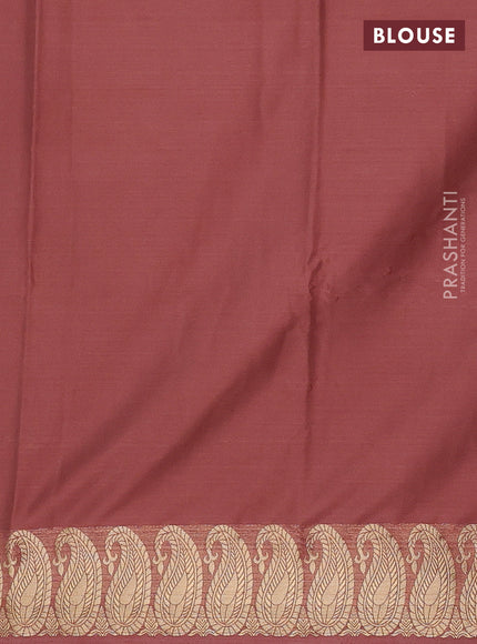 Semi mysore silk saree rosy brown with plain body and zari paisley butta border