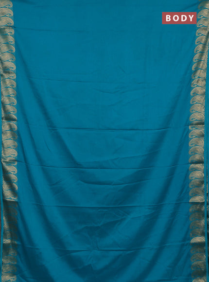 Semi mysore silk saree teal blue with plain body and zari paisley butta border