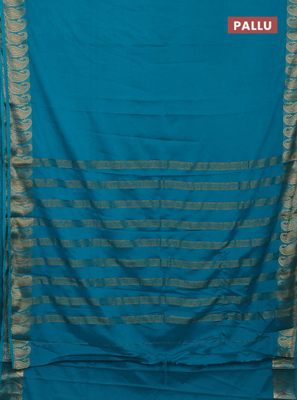 Semi mysore silk saree teal blue with plain body and zari paisley butta border