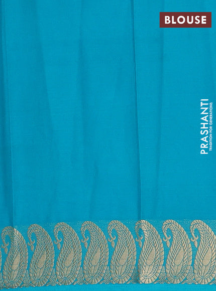 Semi mysore silk saree teal blue with plain body and zari paisley butta border